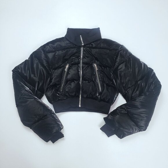 WeWoreWhat Cropped Puffer Jacket Black Womens Size S Zip Front Quilted Coat - Picture 16 of 16